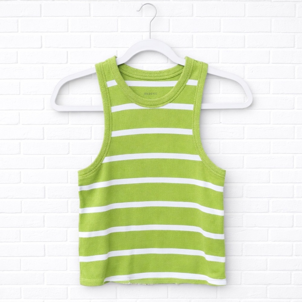 Maeve Tank Top Stripes Striped Chartreuse Green Cotton boho